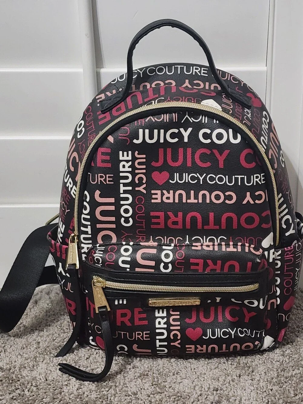 Juicy Couture Black & Pink Mini Backpack, Scuff Mark On Front Pocket